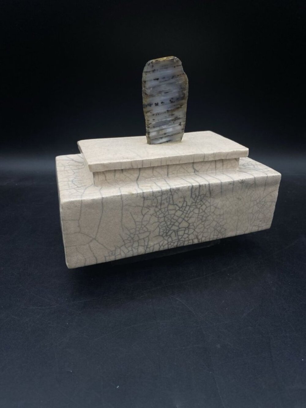 Seymour 94 Raku Signed Handcrafted Pottery Trinket Box & Lid Monolith READ